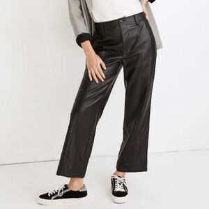 Madewell Slim Emmett Wide-Leg Cropped Black Pants in Vegan Leather Size 27